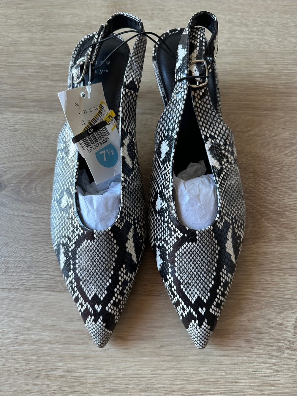 a new day Black & White Snake-Print Pointed Slingback Heels